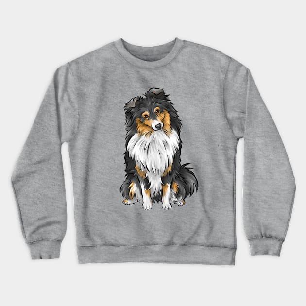 Sheltie | Shetland Sheepdog | Tricolour | Cute Dog Art Crewneck Sweatshirt by Shirin Illustration